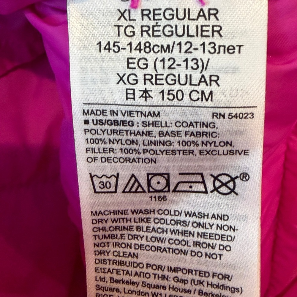 Gap Kids Pink Puffer Jacket Hooded Primaloft Down Alternative Coat Girls XL - Picture 6 of 8